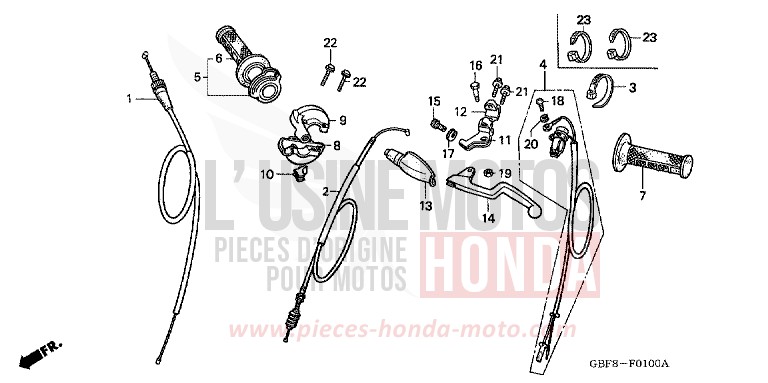 HEBELGRIFF/SCHALTER/KABEL von CR85R "Big Wheel" EXTREME RED (R292) von 2004